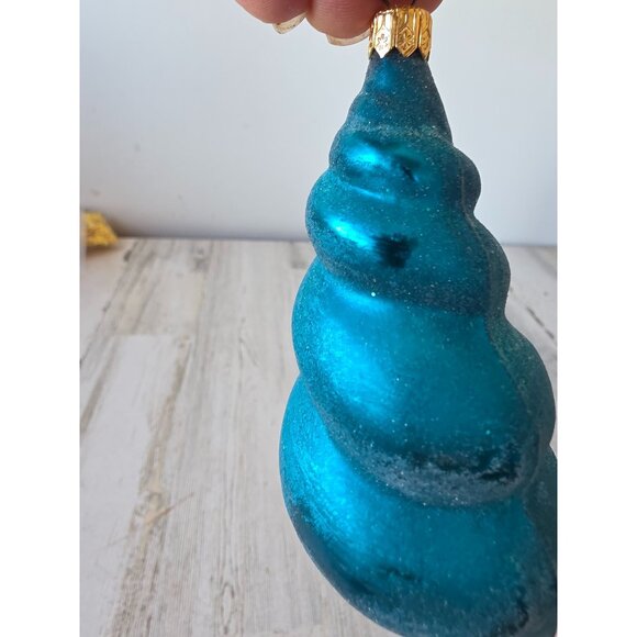 Vintage radko blue sea swirl seashell shell ornament glass glitter tropical Hawa - Picture 3 of 8